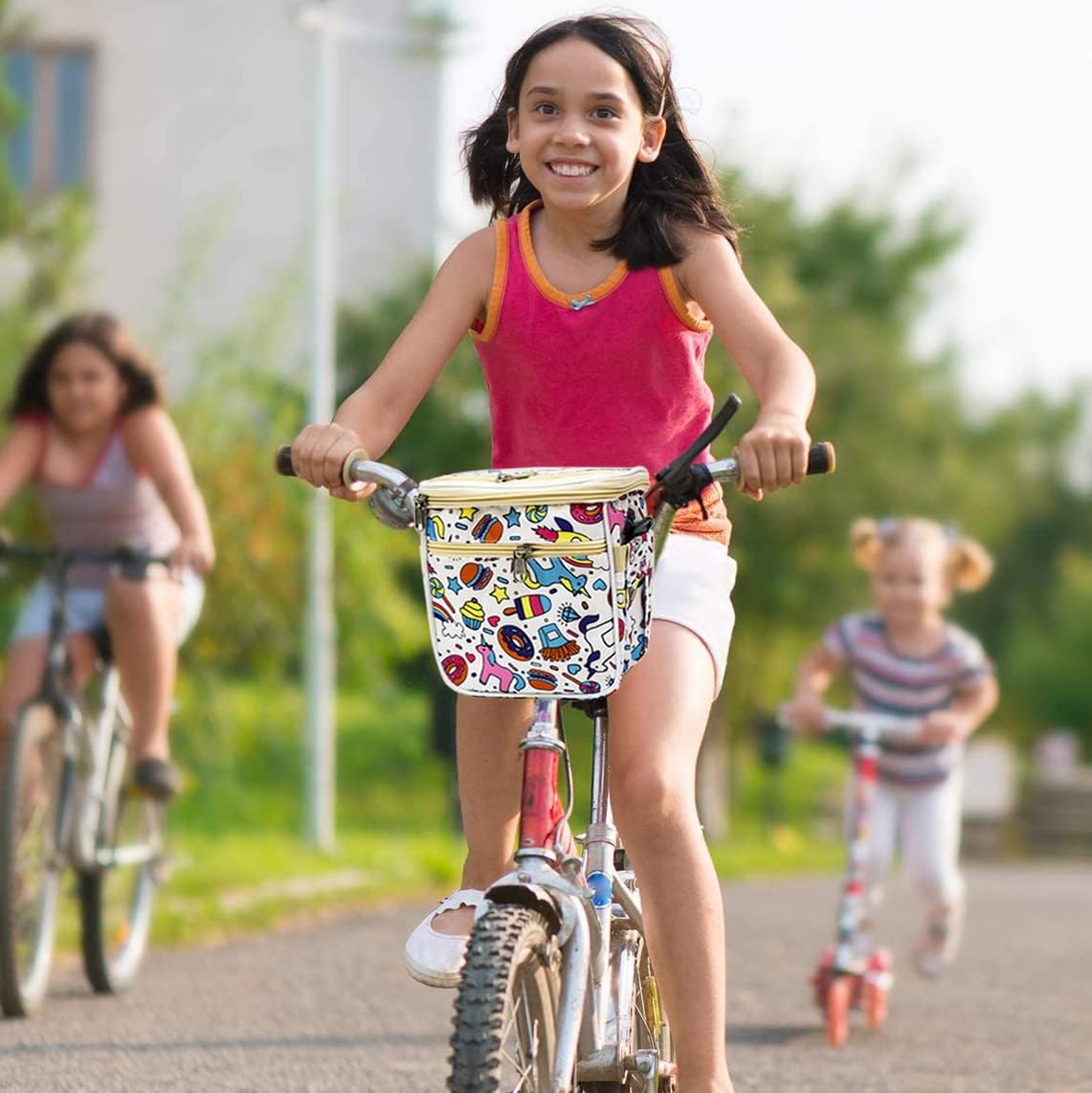Cesta de bicicleta para niños, organizador de bolsa para manillar de bicicleta, accesorio de decoración de bicicleta delantera para niñas y niños,