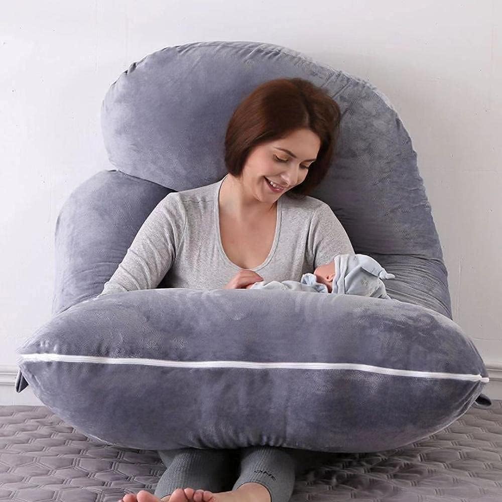 Almohadas de embarazo cómodas almohadas de embarazo para dormir con funda de terciopelo extraíble en forma de U almohada de maternidad para apoyo de
