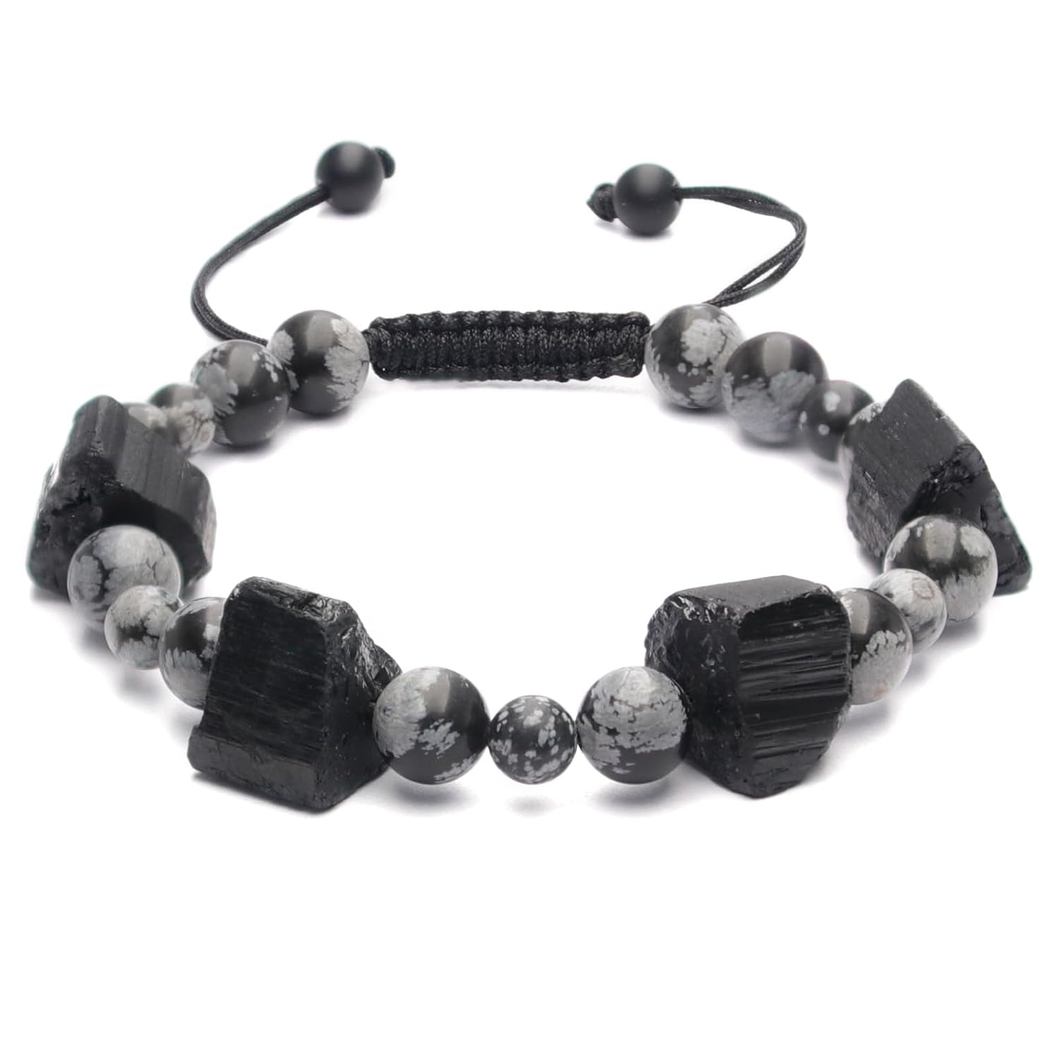 Mens Healing Crystal Tourmaline Bracelet – Black Tourmaline Snowflake Obsidian Beaded Bracelets Fathers Day Graduation Gifts, Mens Chakra Gemstones