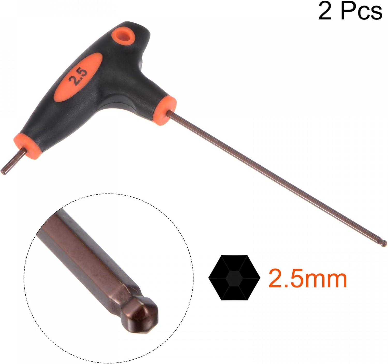 uxcell Llave hexagonal de extremo de bola de 0.098 in, llave inglesa con mango en T, acero métrico S2 2 piezas