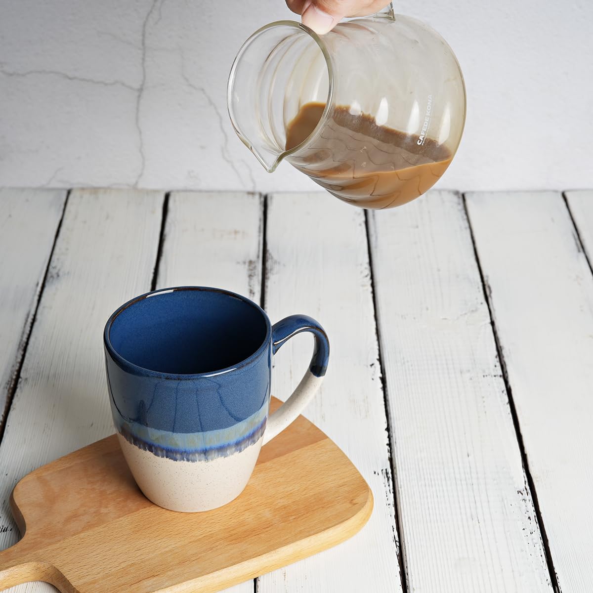 Bosmarlin Juego de 4 tazas de café de cerámica, 17 onzas, tazas de café con mango grande, aptas para microondas, esmalte reactivo único