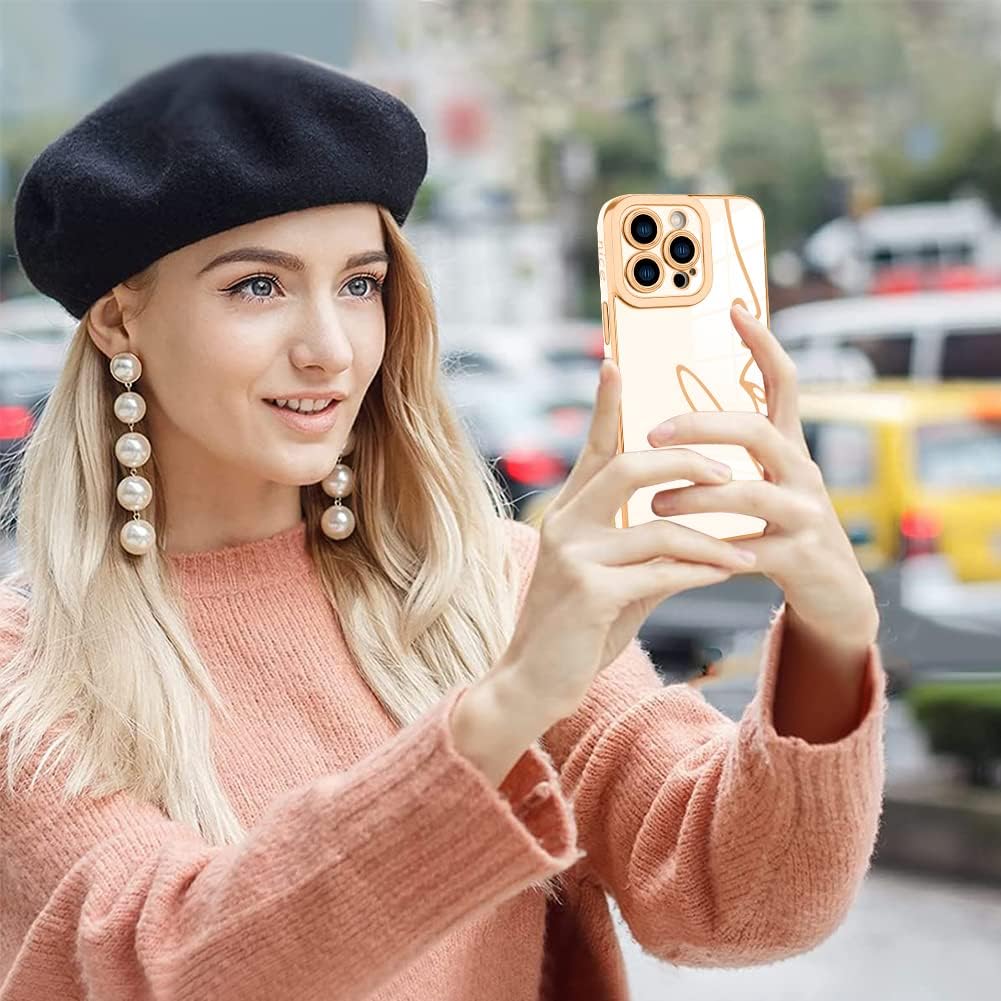 Fiyart Diseñada para iPhone 14 Pro Max, bonita funda chapada en amor para mujeres y niñas, con protector de pantalla, protector de cámara, cubierta