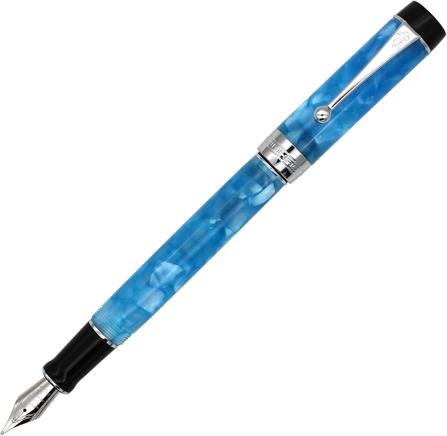 Gullor Pluma estilográfica de celuloide, punta mediana con convertidor, tapa de rosca, color azul