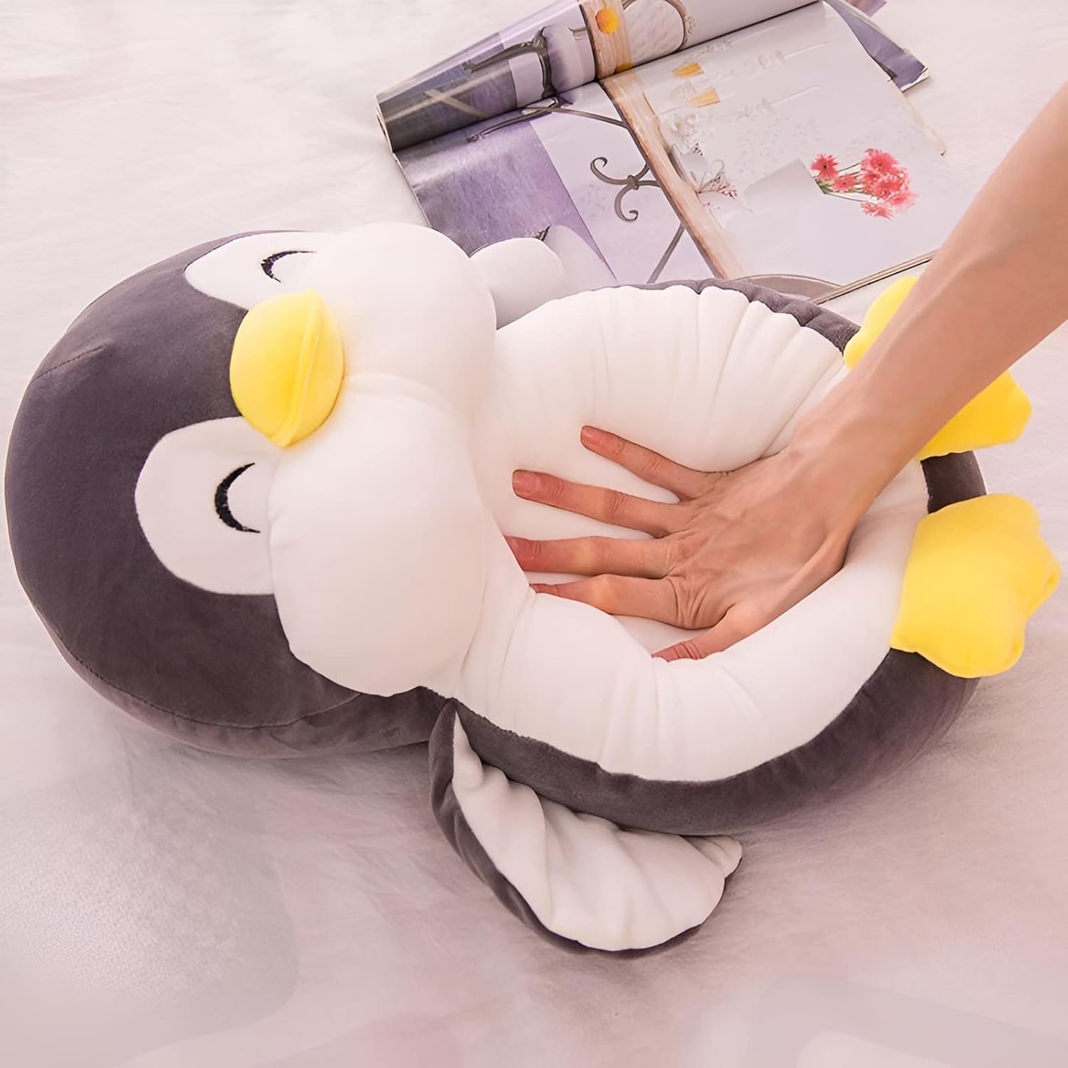 Peluche de pingüino, juguete de peluche suave, regalo para niños, niñas, niños, novia, día de San Valentín, almohada (gris, 19.6 pulgadas)