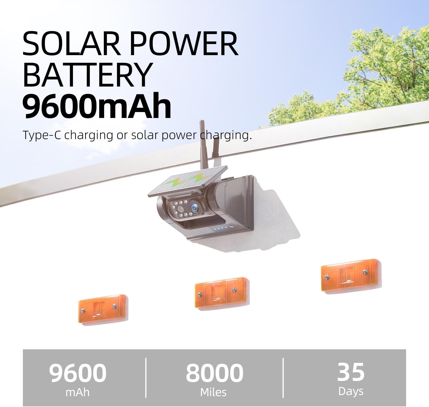 eRapta Cámara de respaldo inalámbrica solar magnética de 5 pulgadas, instalación de bricolaje de 1 minuto, HD 1080P, transmisión de 328 pies,