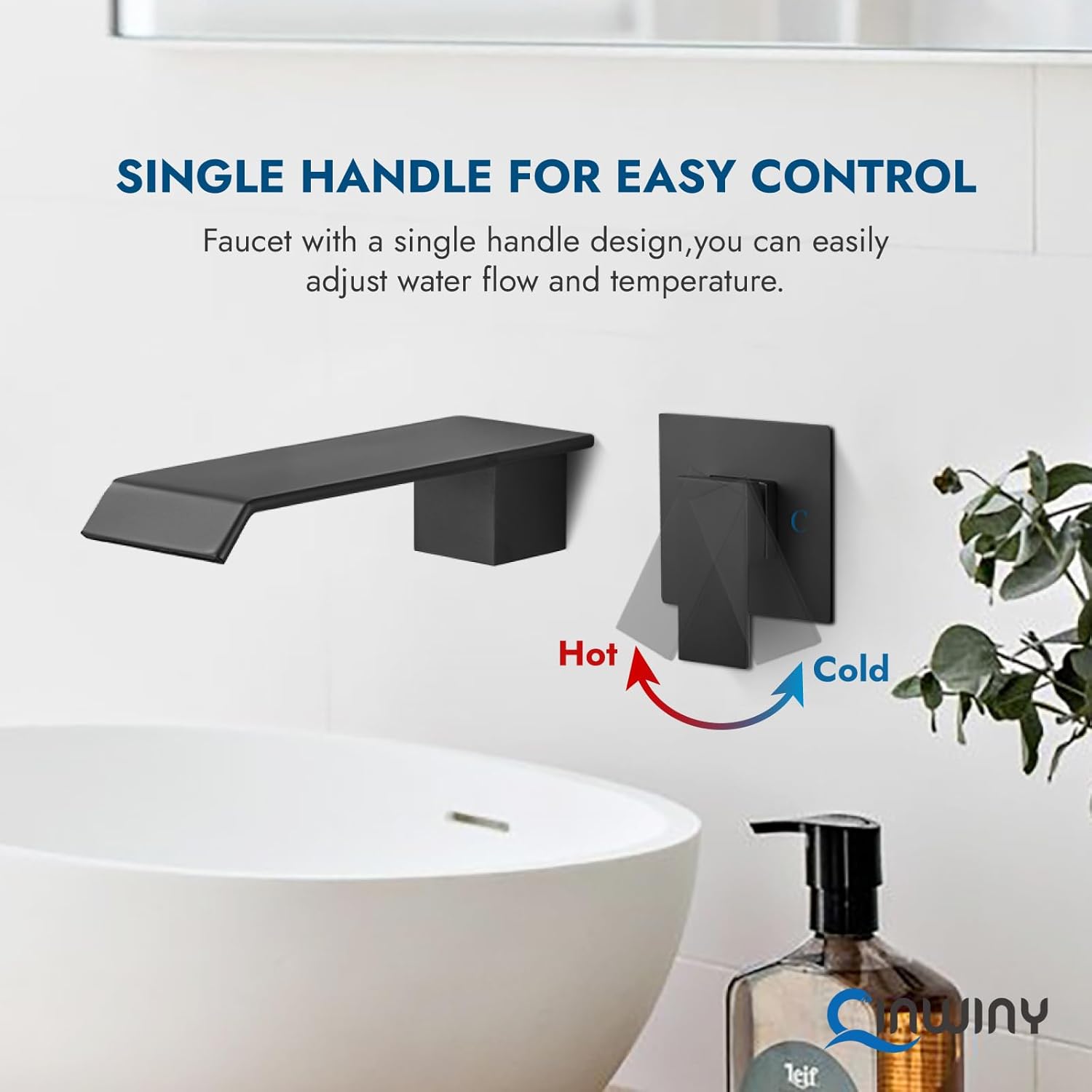 Grifo de lavabo de baño de montaje en pared, color negro mate, grifo de baño de una sola manija con boquilla de bañera de cascada, grifos de bañera,
