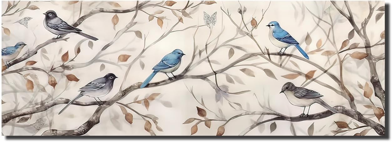 LZIMU Lienzo decorativo para pared, diseño de pájaros en rama de árbol, hojas caídas de otoño, paisaje, impresiones de paisaje, gran estilo rústico,