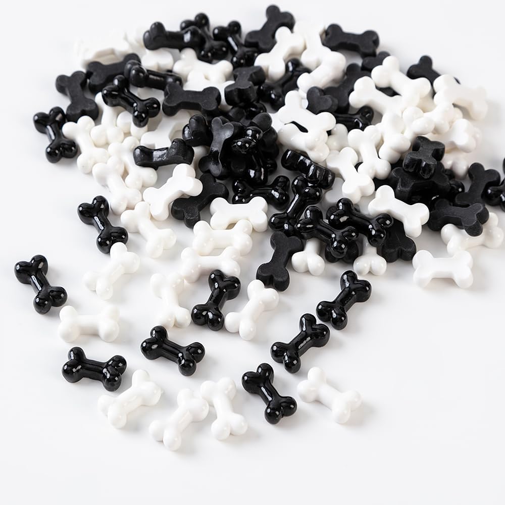 100 piezas de mini huesos de esqueleto de Halloween de resina negro y blanco mini huesos falsos de Halloween, decoración de mesa para manualidades,