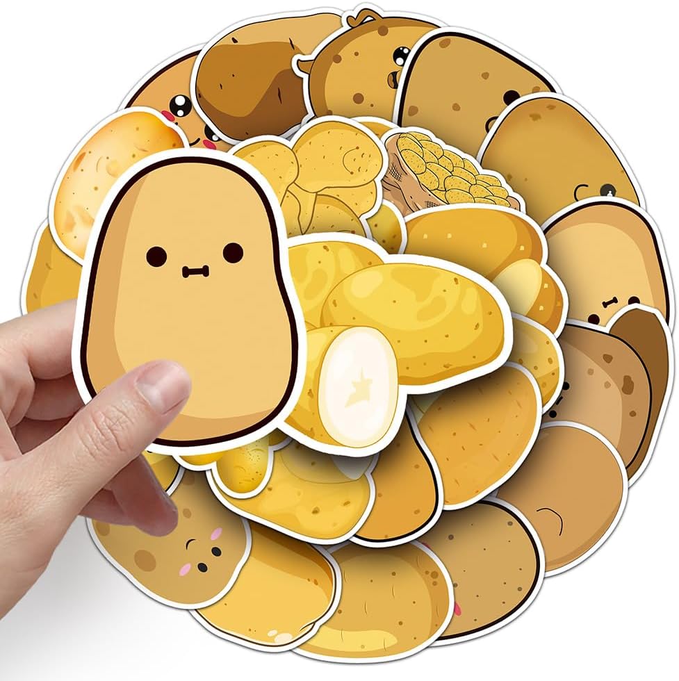 Calcomanías de vinilo de patatas para niños, niñas, niños y adolescentes, 50 unidades, calcomanías impermeables de dibujos animados lindos para