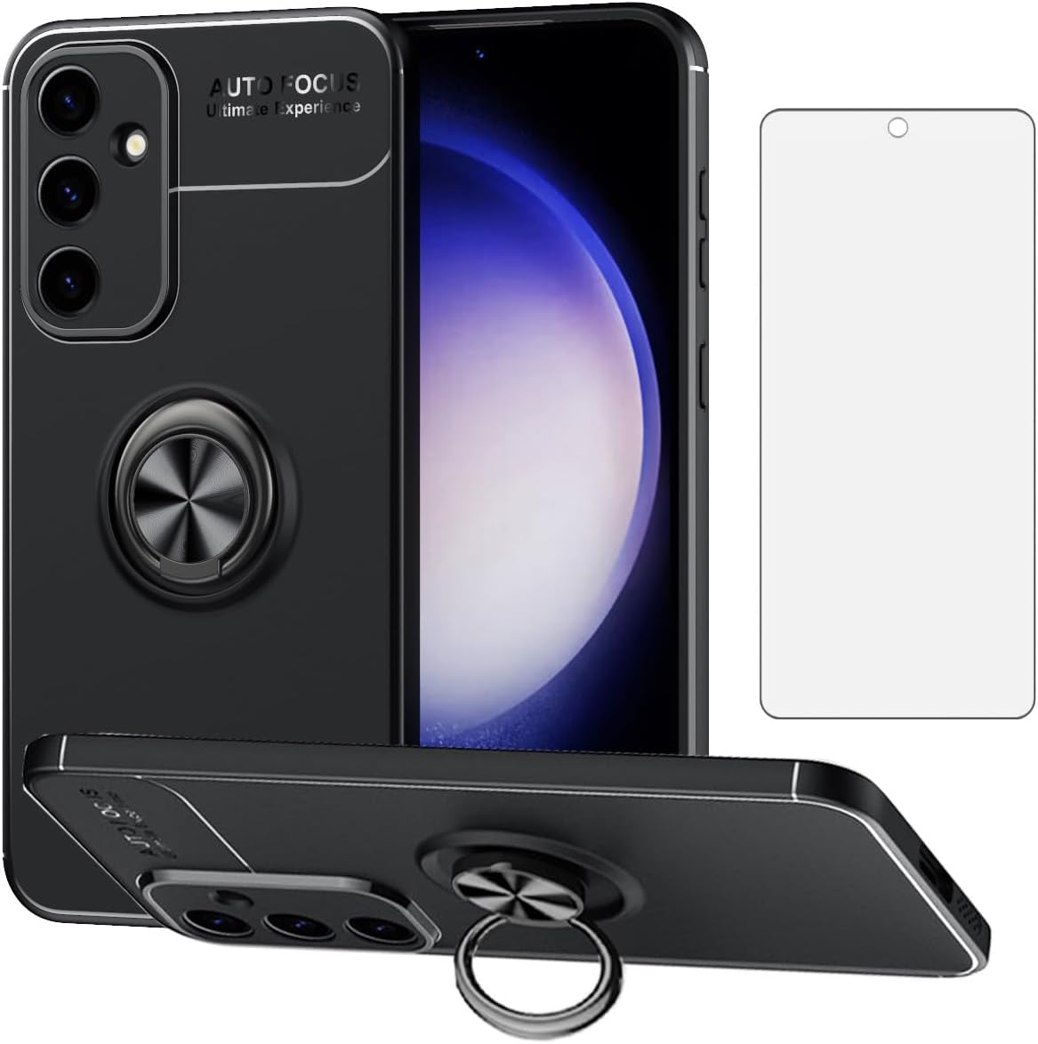 Asuwish Funda de teléfono para Samsung Galaxy S23 FE 5G con protector de pantalla de vidrio templado y soporte de anillo de soporte de TPU suave,