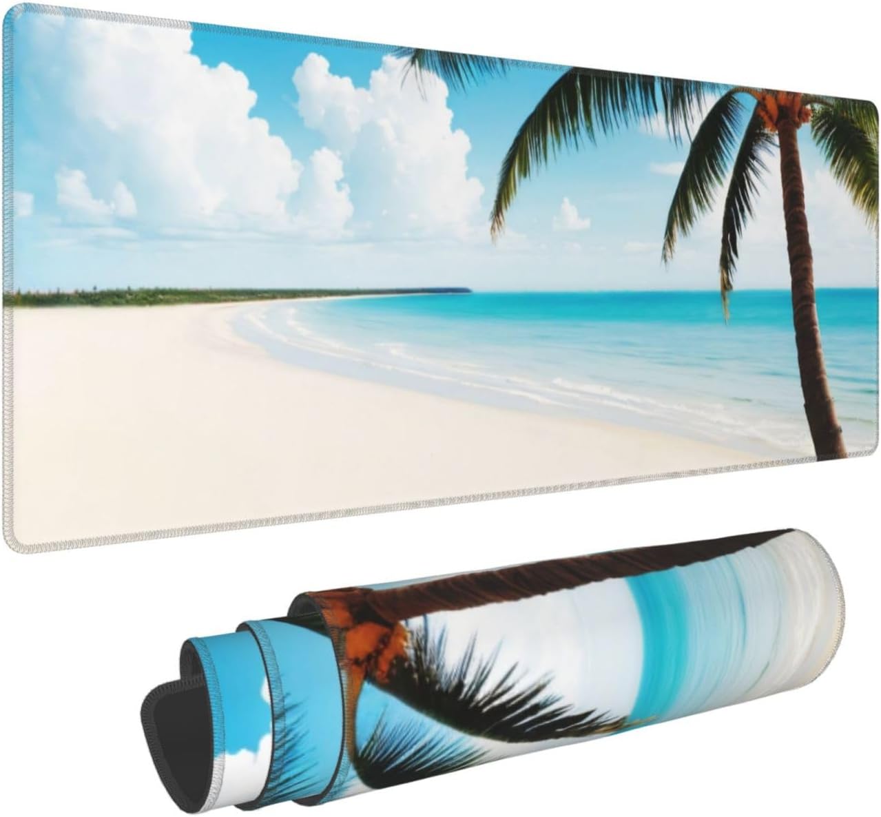 Alfombrilla de mouse grande para juegos, alfombrilla de escritorio, palmera de playa y océano, alfombrilla antideslizante extendida para teclado de