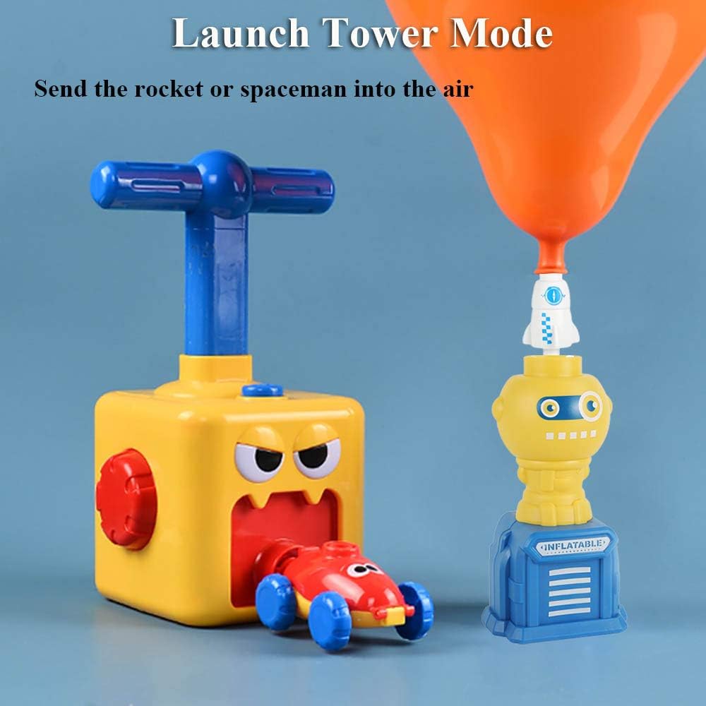 NEXTAKE Juguete de lanzamiento de auto con globo lanzador de globos, torre de lanzamiento mejorada con cohete y astronauta monstruo juguete de