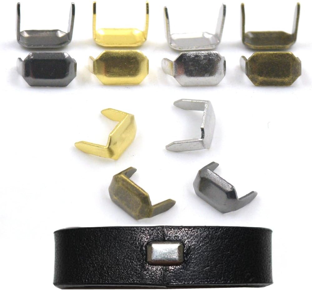 Bluemoona 100 piezas de latón grapas de cuero de 0.315 in para cinturón, sujetador, conector de artesanía en cuero, negro plomizo