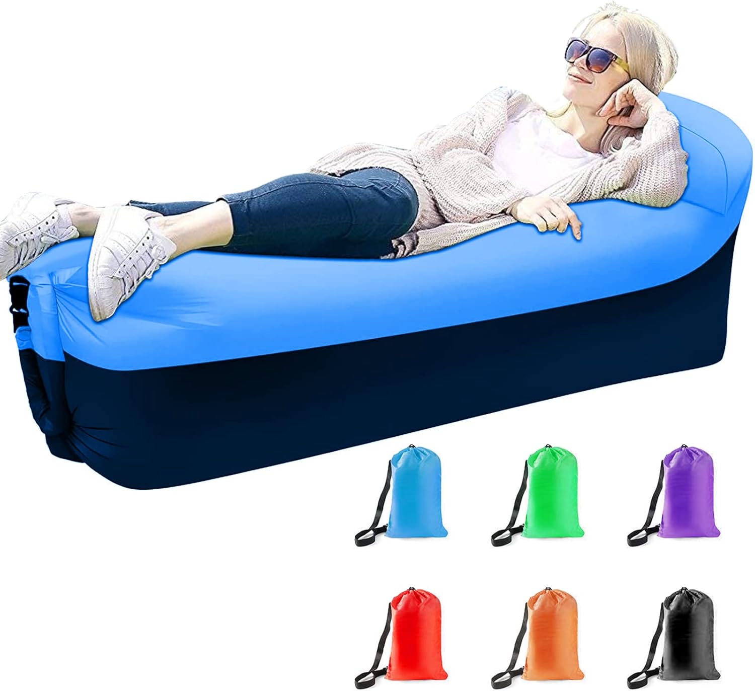 Tumbona inflable sofá de aire hamaca inflable portátil para acampar al aire libre – Diseño impermeable contra fugas de aire para senderismo,