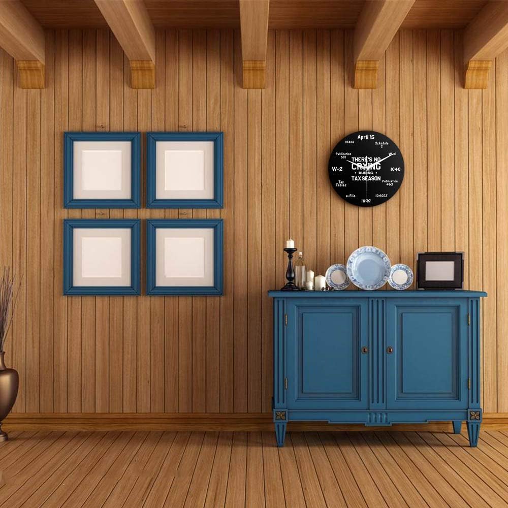 Reloj de temporada de impuestos, 12 x 12 pulgadas, negro, analógico, funciona con pilas, movimiento de cuarzo, tic silencioso, divertida decoración