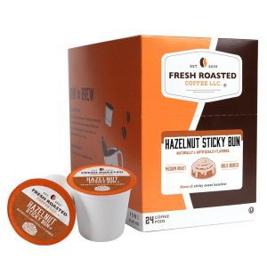 Fresh Roasted Coffee, Bollo adhesivo de avellana, cápsulas de café saborizadas, compatible con K-Cup, 24 unidades Fresh Roasted Coffee, Bollo adhesivo de avellana, cápsulas de café saborizadas, compatible con K-Cup, 24 unidades