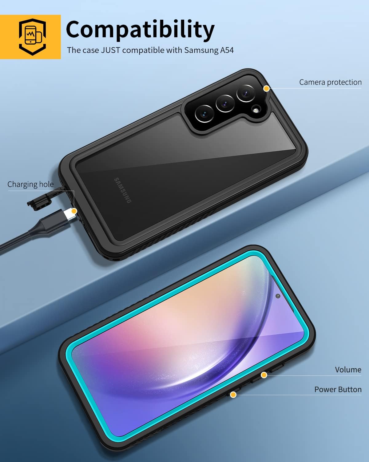 Lanhiem Funda para Samsung Galaxy A54 5G, IP68 impermeable a prueba de polvo con protector de pantalla integrado, resistente a prueba de golpes,