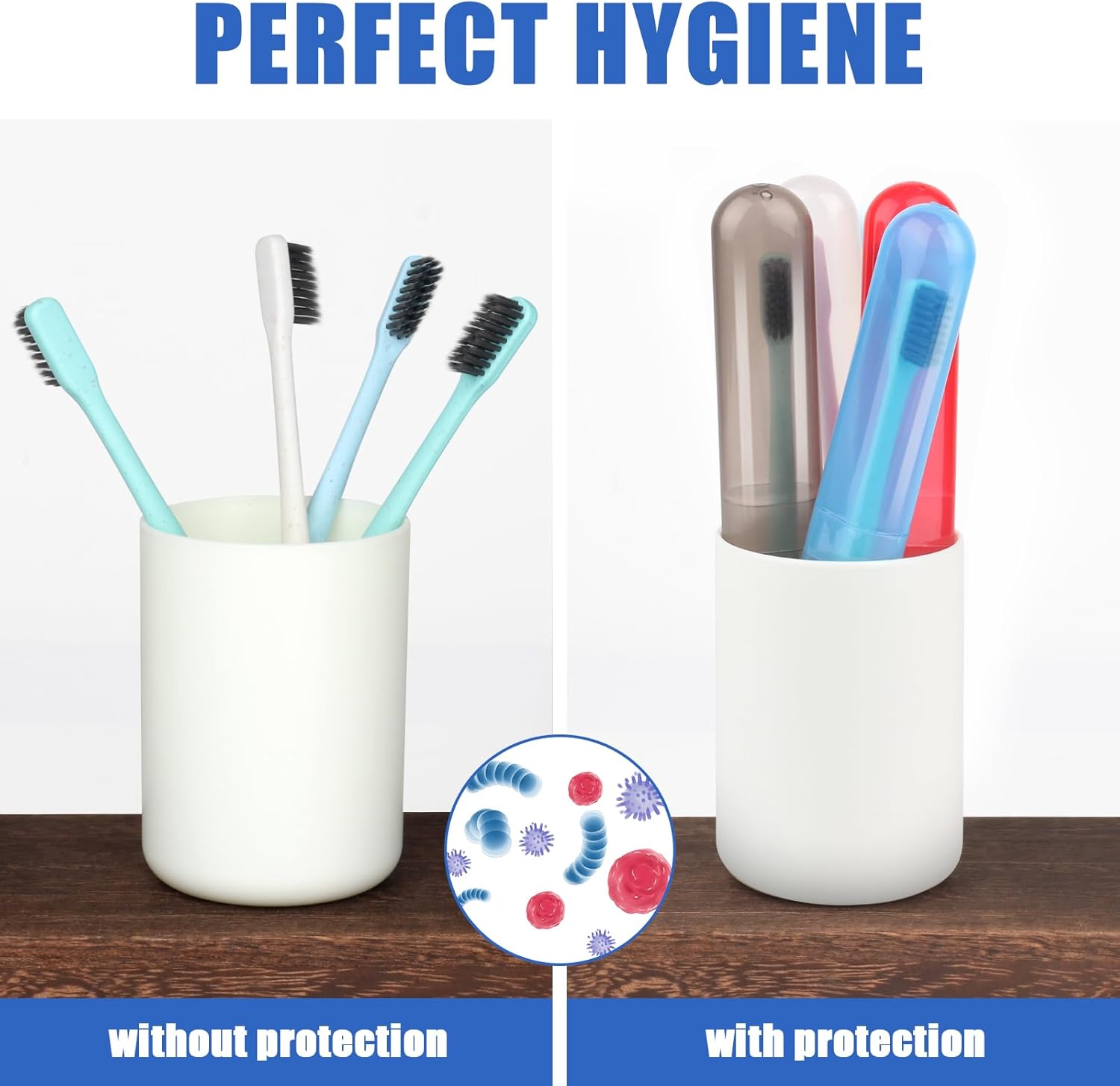 Paquete de 6 fundas para cepillos de dientes de viaje, soporte portátil transpirable para cepillos de dientes, contenedor de plástico para viajes,