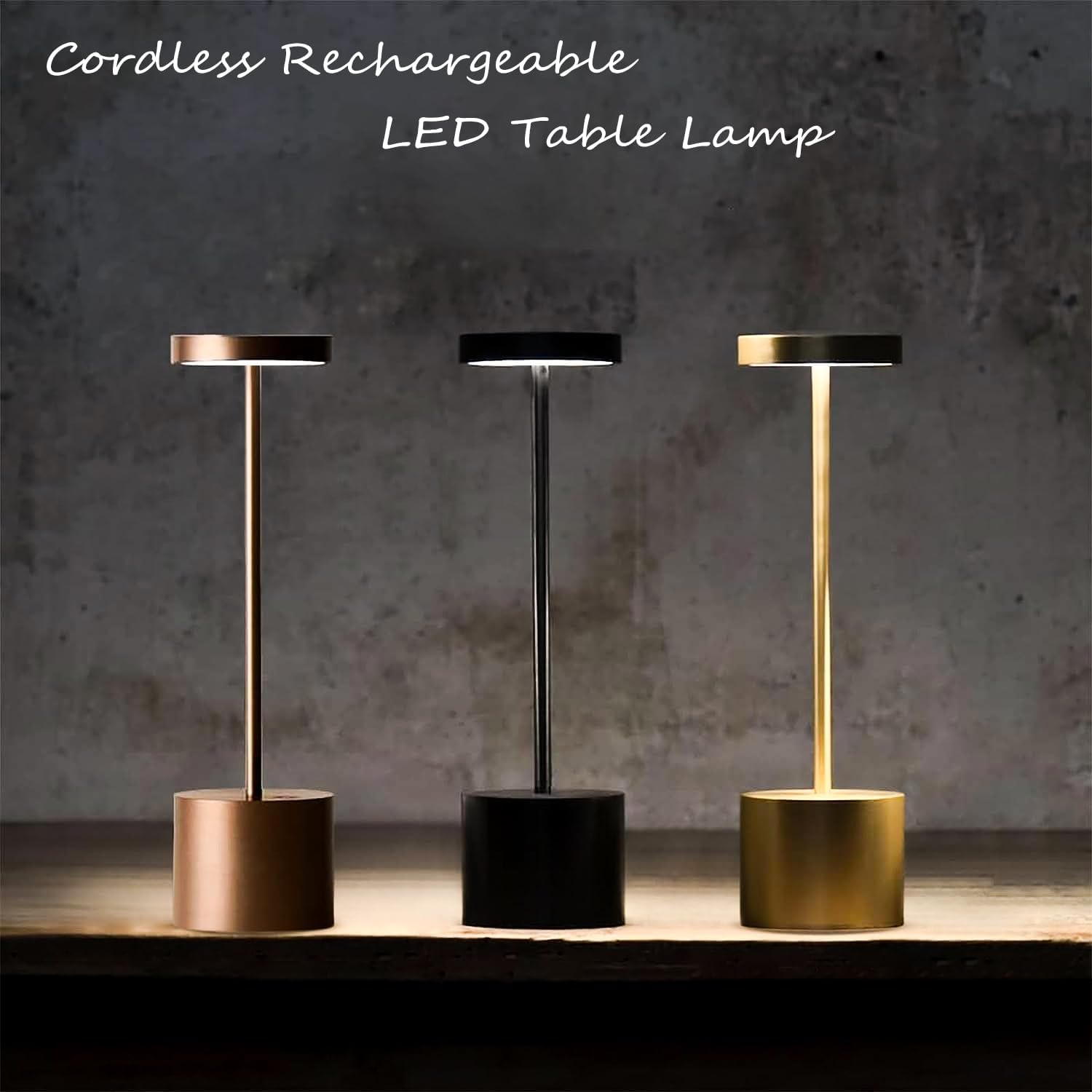 Paquete de 2 lámparas de mesa inalámbricas portátiles, recargables de 5000 mAh, lámpara LED de escritorio, 3 colores de atenuación continua, para