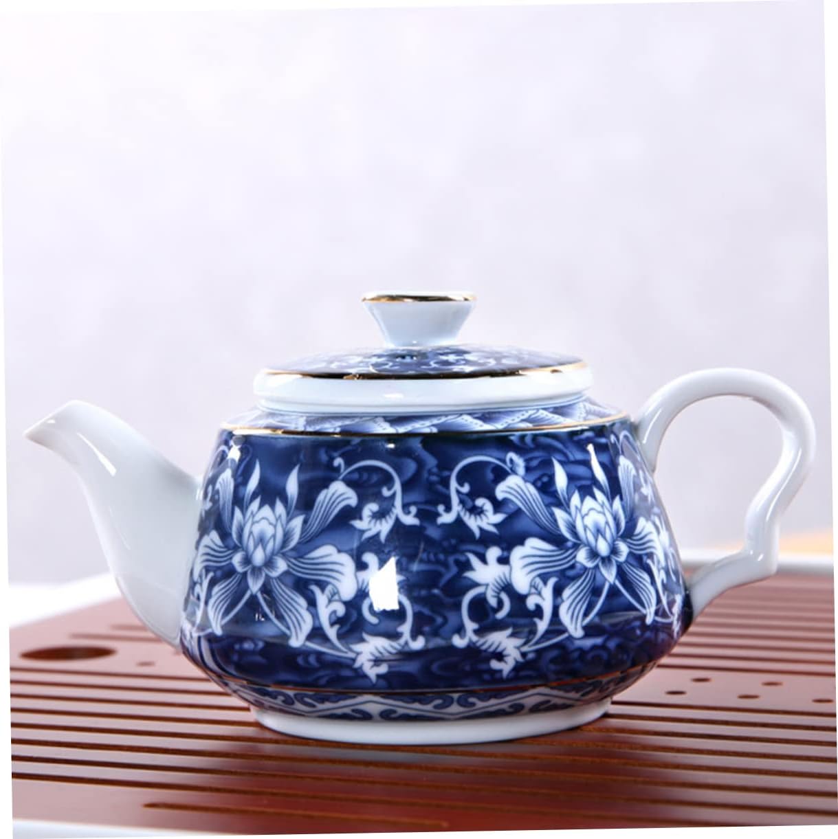 Uonlytech Tetera de porcelana azul y blanca, tetera de cerámica, tetera de viaje, tetera retro, tetera portátil de cerámica con asa, tetera pequeña