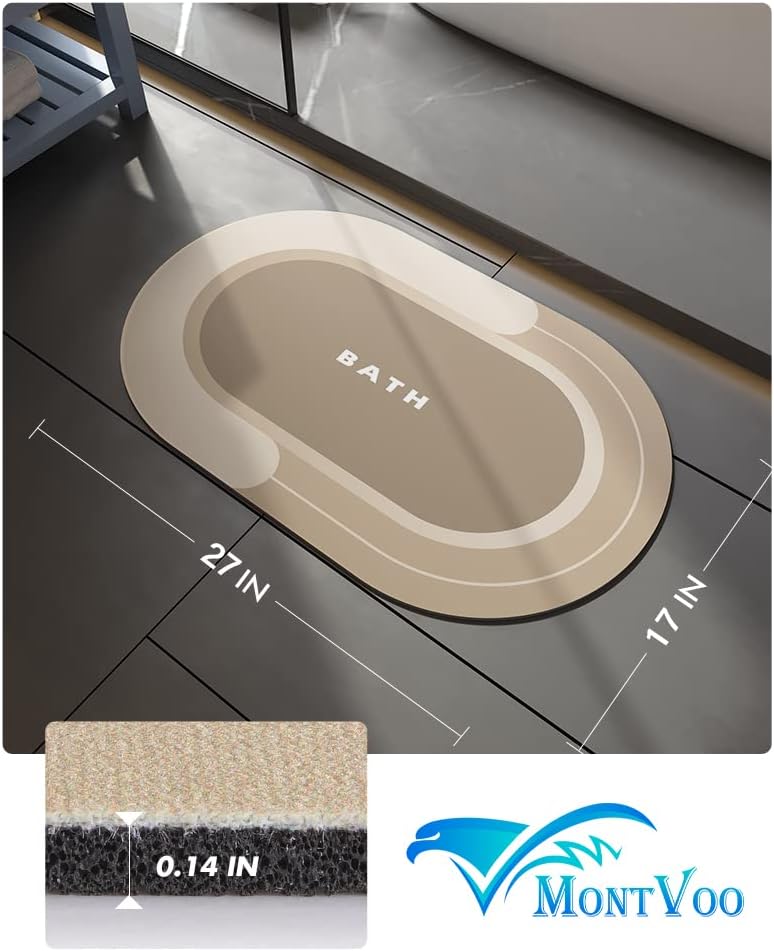 MontVoo Tapete de baño, absorbente, antideslizante, de secado rápido, resistente a las manchas, tapete de baño para suelo de baño, alfombra de ducha