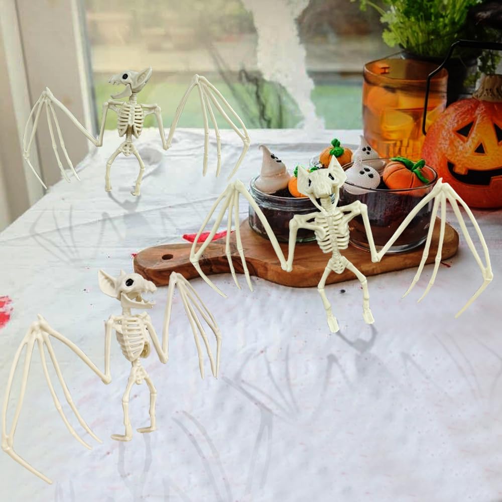 Esqueleto de animal de Halloween, horrible esqueleto de murciélago de simulación, mordazas móviles de hueso de murciélago vívidos para decoración de