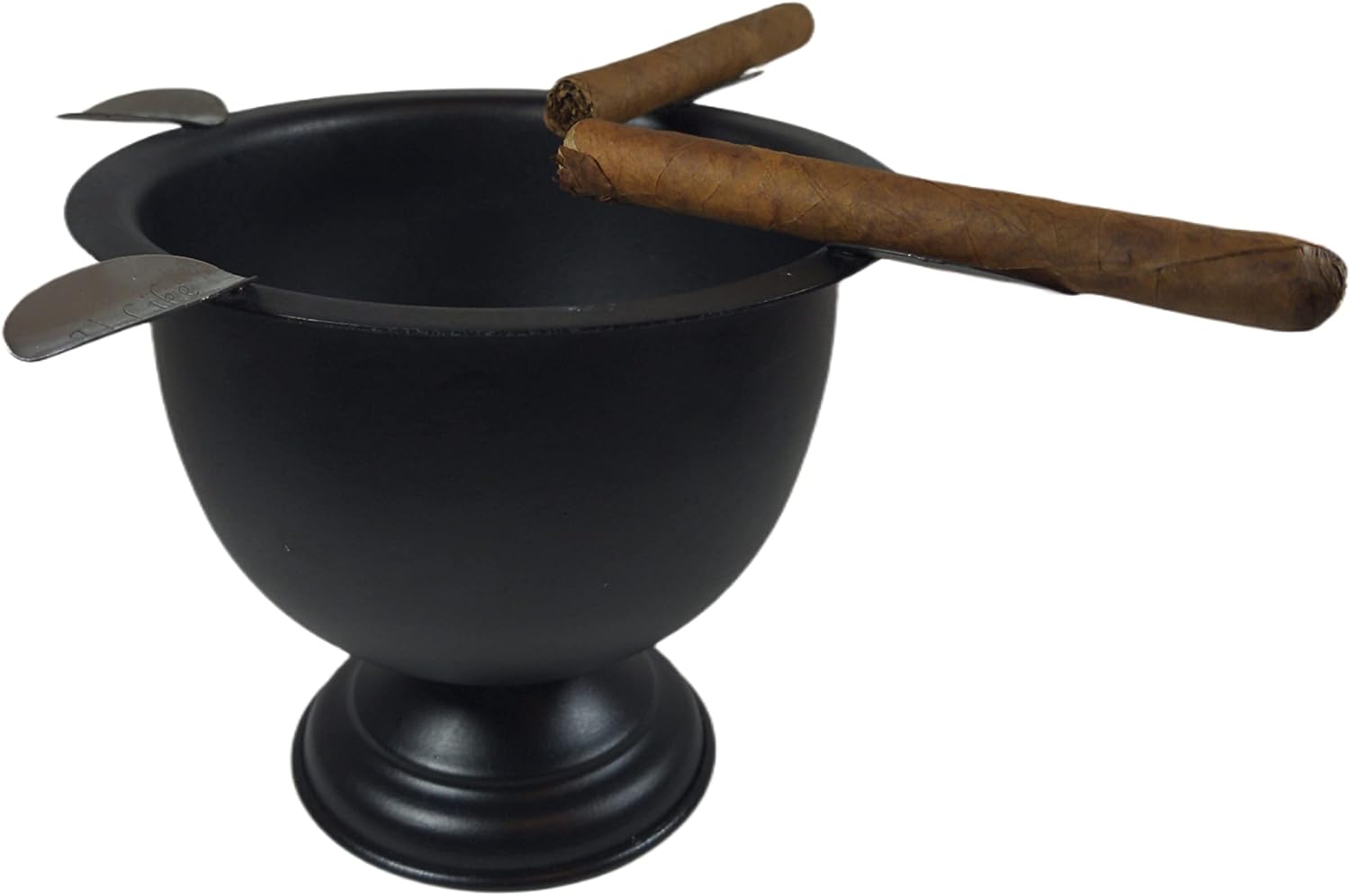 Cenicero de cigarro hecho en hierro metal caja de cuenco profundo alto cenicero resistente al viento prensado con 4 estribos (negro)