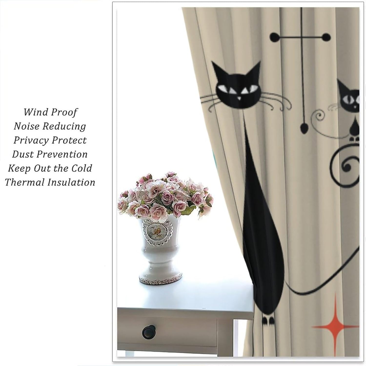 Cortinas de gato de mediados de siglo, diseño geométrico abstracto retro con estrellas atómicas y estrellas atómicas para dormitorio, sala de estar,