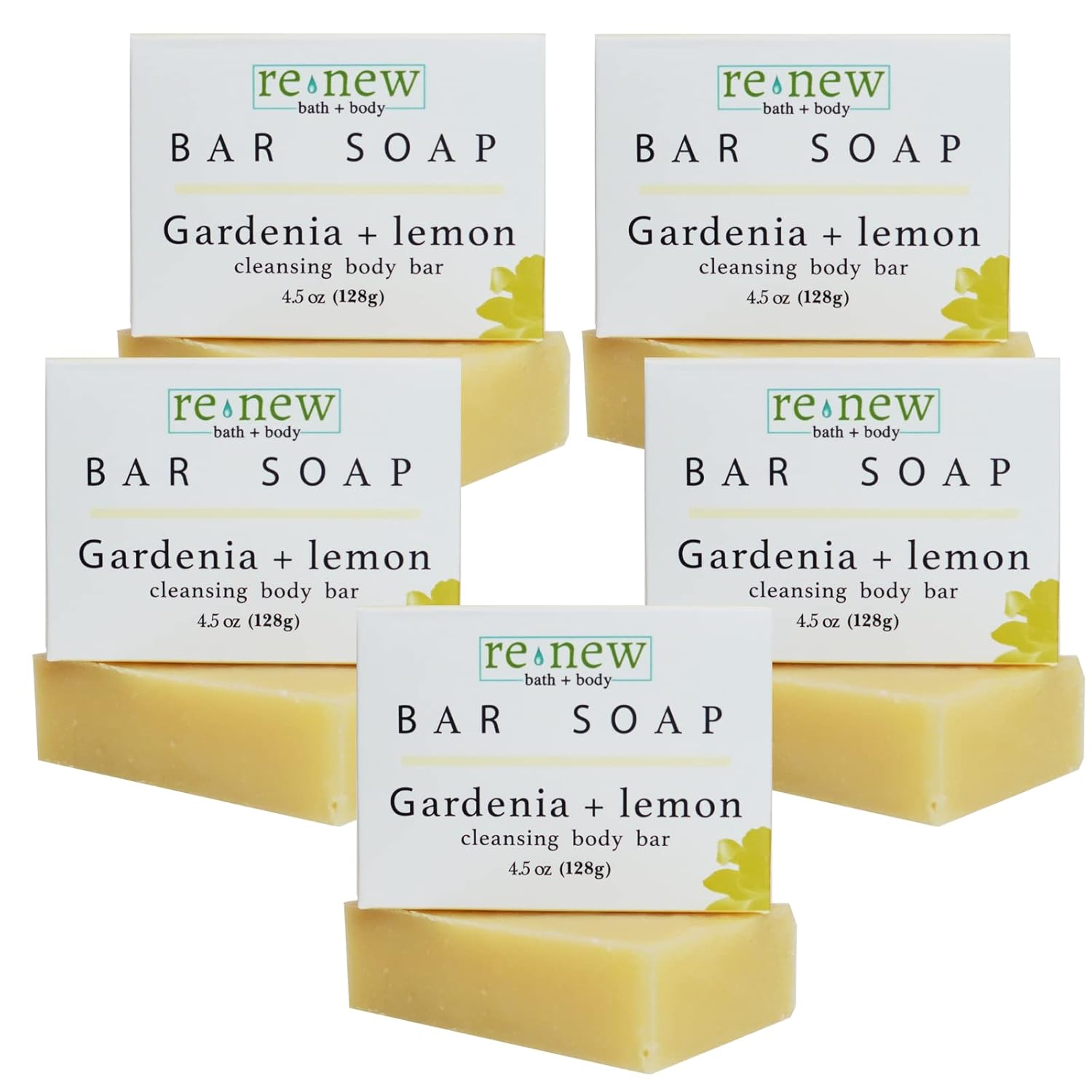 renew bath + body – Jabón en barra natural, Gardenia y limón, hecho a mano en los Estados Unidos por Cold Process con una mezcla de aceite