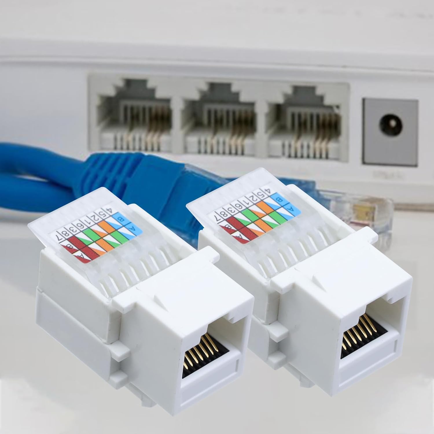 Antrader Adaptador de conector Keystone Jack RJ45Cat6Cat5e sin herramientas, conector de módulo Keystone, para red de Internet, cable LAN Ethernet,