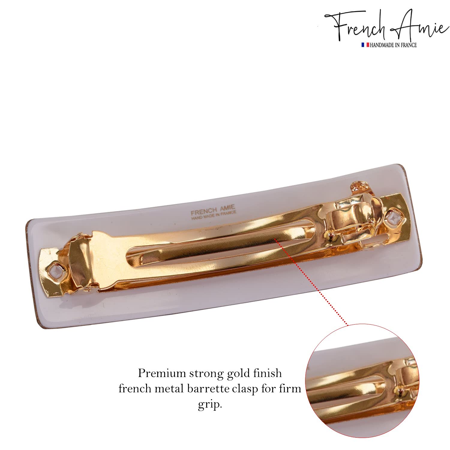 French Amie Pasador automático rectangular con purpurina dorada de 3 14 pulgadas, acetato de celuloide fuerte, hecho a mano, con cierre dorado para