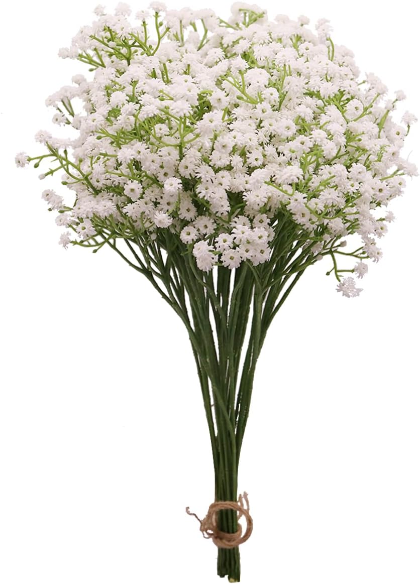 24 flores artificiales de aliento de bebé, flores de tacto real, ramo de flores falsas para bodas y decoración del hogar (blanco)