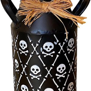Jarrón de metal para Halloween, decoración rústica, estante de mesa, chimenea, blanco y negro con calaveras y huesos (9.75 pulgadas de alto) Jarrón de metal para Halloween, decoración rústica, estante de mesa, chimenea, blanco y negro con calaveras y huesos (9.75 pulgadas de alto)