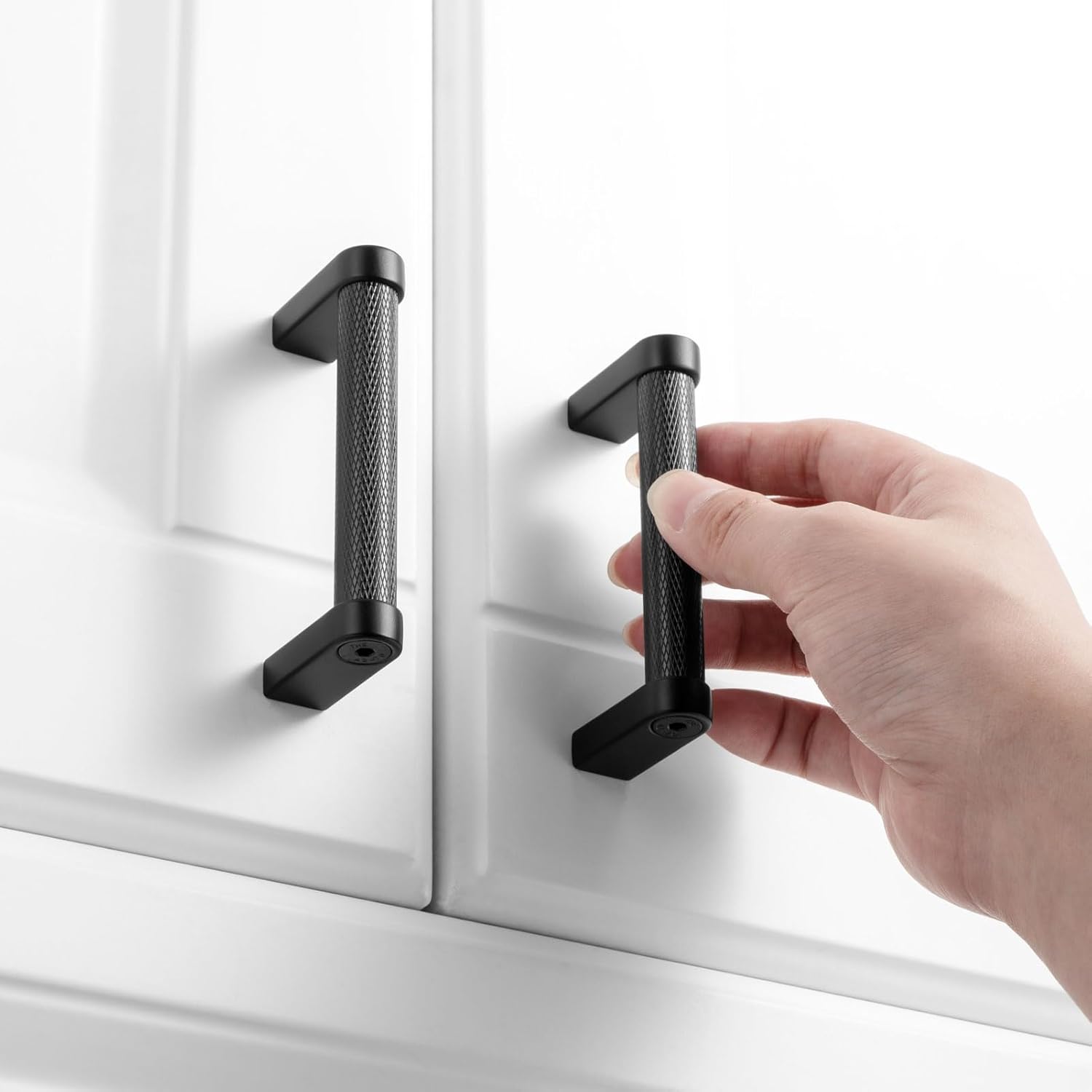 KOOFIZO Tirador de gabinete moleteado  Manija negra para muebles, distancia entre tornillos de 3 pulgadas, paquete de 5 unidades P22 para puerta de