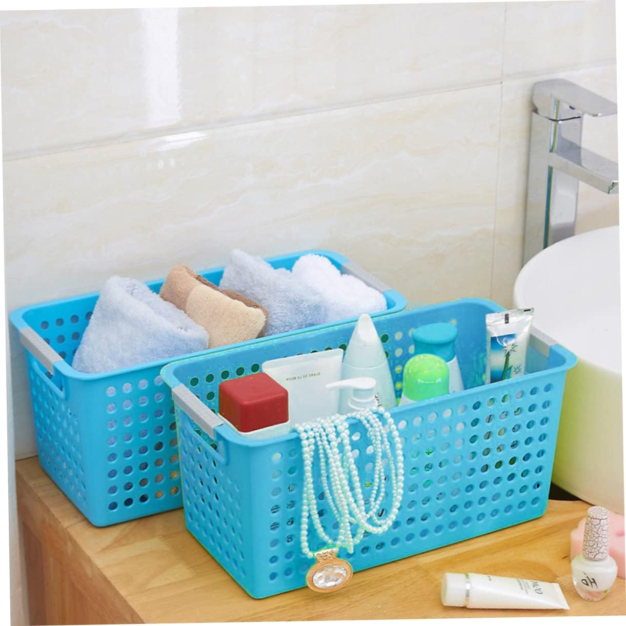 Zerodeko Cestas cuadradas para estantes, cestas de almacenamiento de plástico, cestas de almacenamiento para estantes, cesta de estante de plástico,