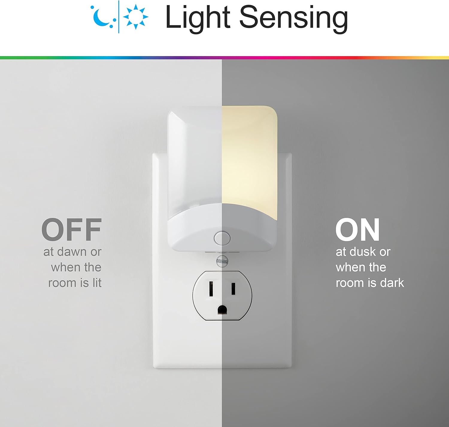 GE 34693 – Luz de noche LED cambiante, modos de color blanco y vibrante, para enchufe, sensor de atardecer y amanecer, eficiencia energética,