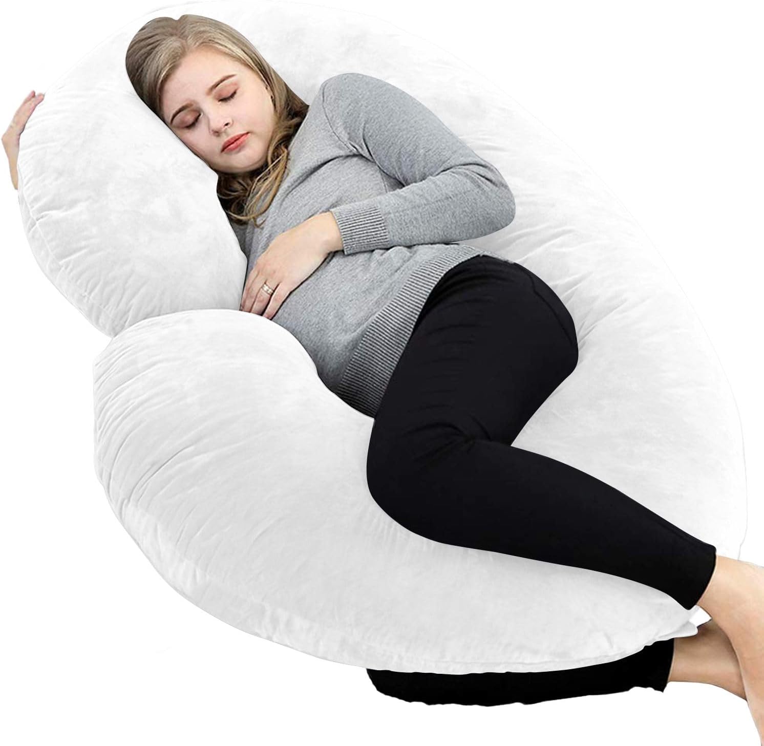 Almohadas de embarazo de 57 pulgadas, almohada de cuerpo completo en forma de C, color blanco, almohadas de embarazo para dormir, funda de algodón