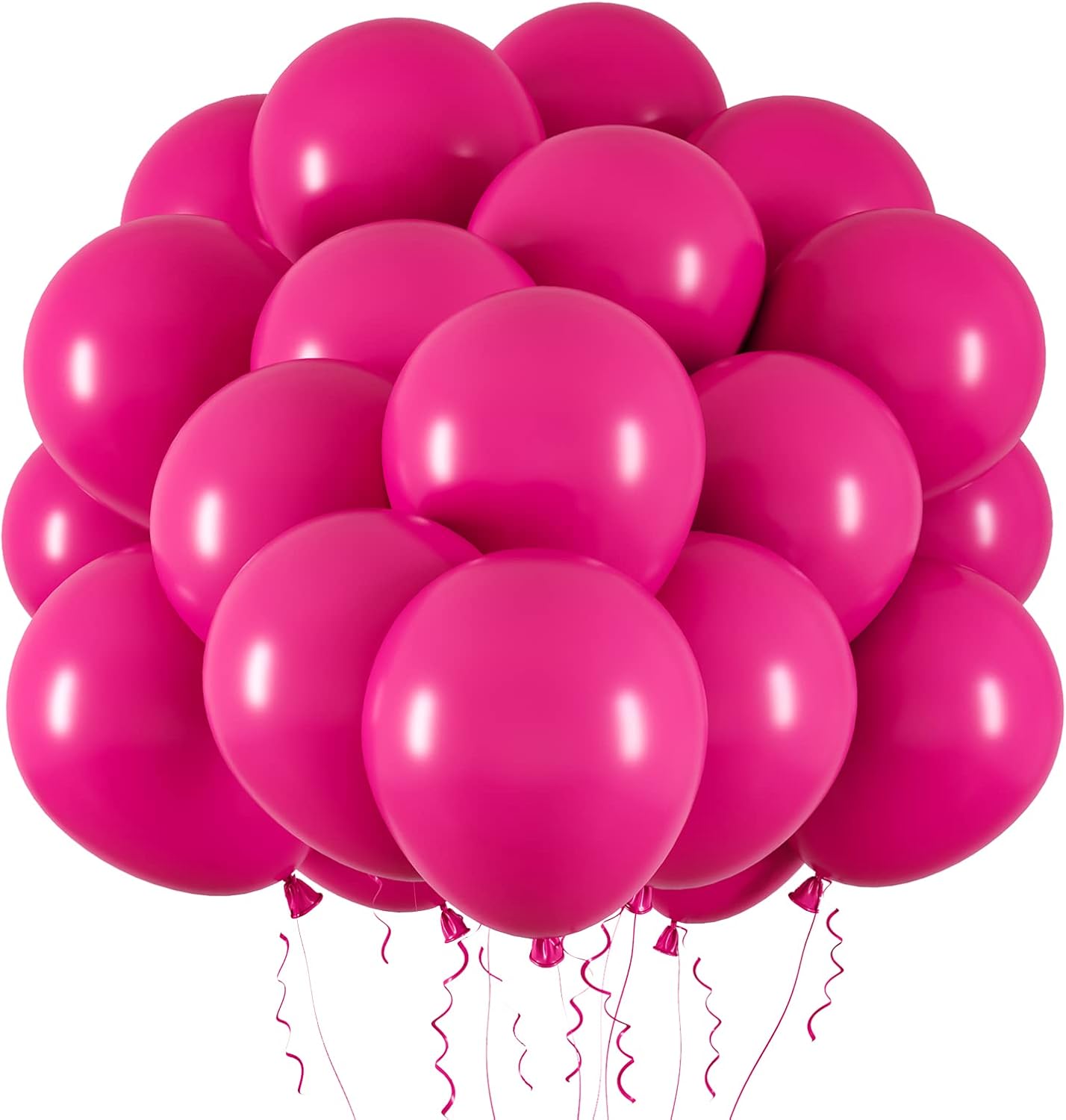 RUBFAC Globos de color rosa intenso, 50 globos magenta de 12 pulgadas y cinta, globos de látex grueso rosa oscuro para el día de San Valentín,
