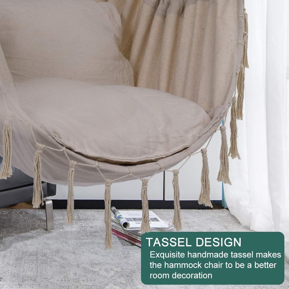 Silla hamaca XXL para colgar en interiores y exteriores, con bolsillo lateral, 2 cojines, bolsa de transporte, todos los accesorios para colgar,