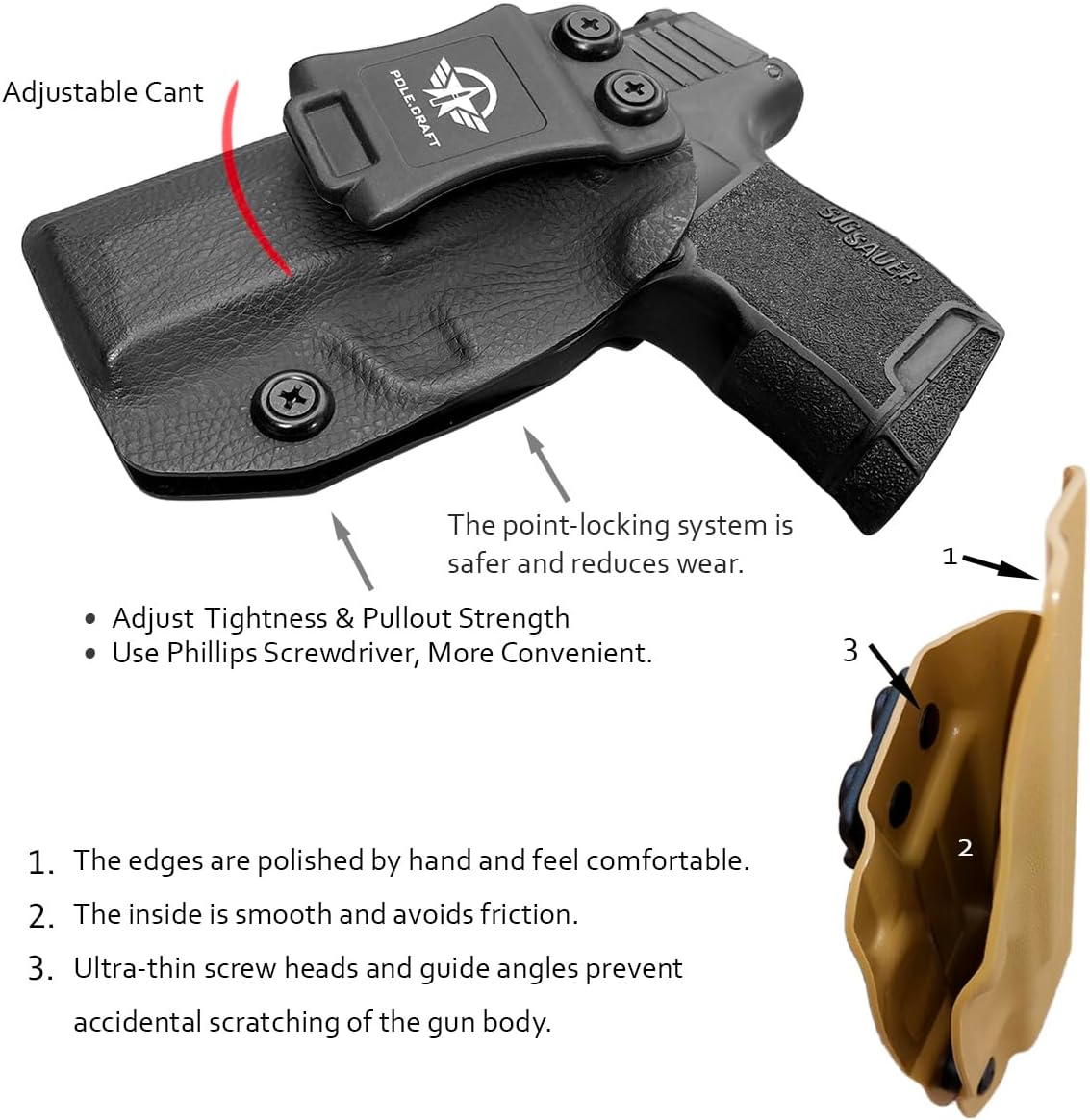 IWB Dermatoglyph Kydex Pistolas Compatible con Glock 19 Glock 17  Taurus G2C G3C  Smith & Wesson M&P Shield 0.354 in .40  M&P 0.354 in M2.0 4″4.25″