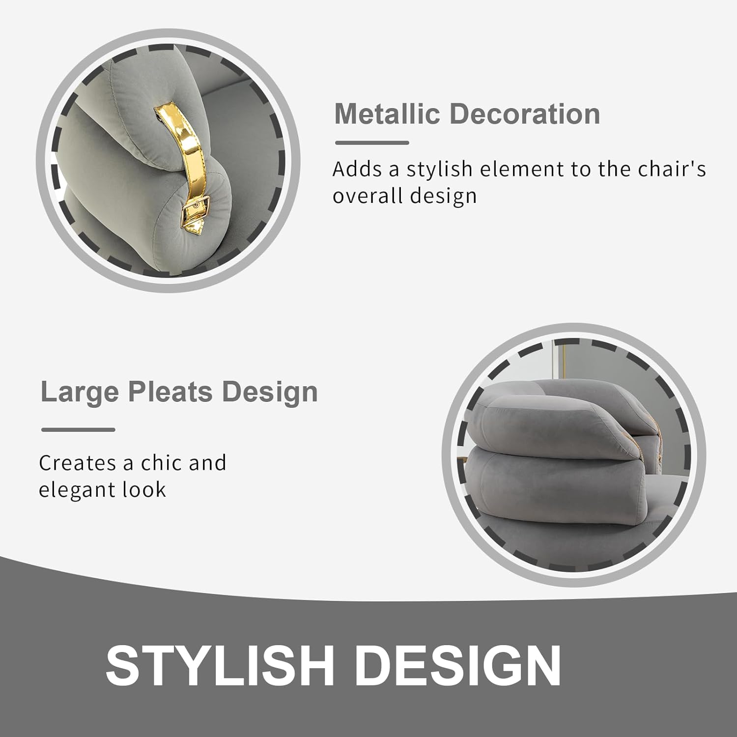 Sudwesto Silla decorativa de terciopelo con otomana, sillón tapizado moderno, silla de ocio individual con patas de metal dorado para sala de estar,