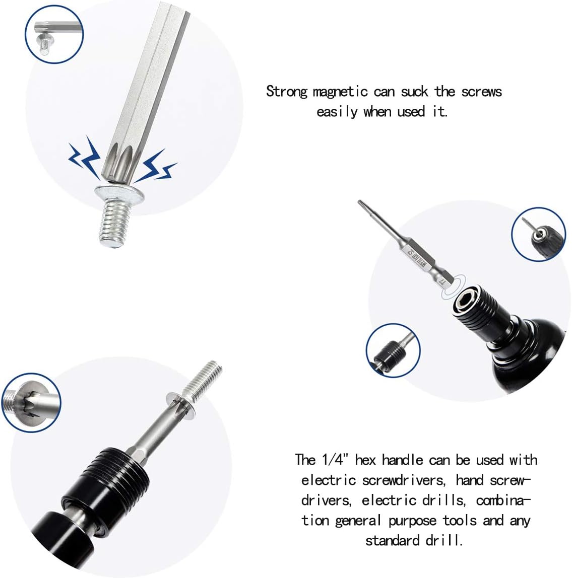 Juego de 10 puntas de destornillador de cabeza Torx T25 de 4″100 mm, vástago hexagonal de 14 pulgadas con ranura de liberación rápida, kit de