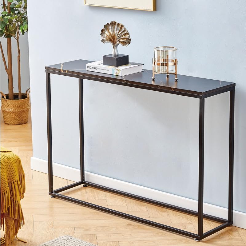 Qiyom Mesa consola moderna de 42 pulgadas para entrada, mesa de sofá de mármol sintético con marco de metal, mesa de entrada estrecha para detrás