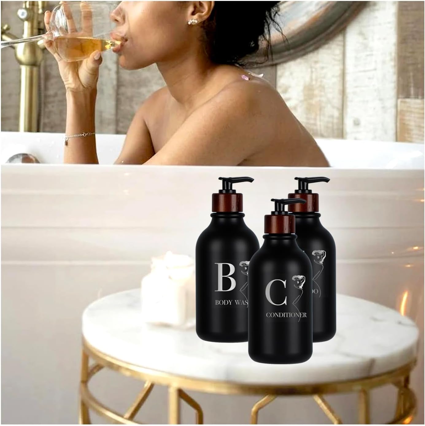 Dispensador de champú, dispensador de champú negro montado en la pared para ducha, dispensadores de champú y acondicionador de 16 onzas, botellas de