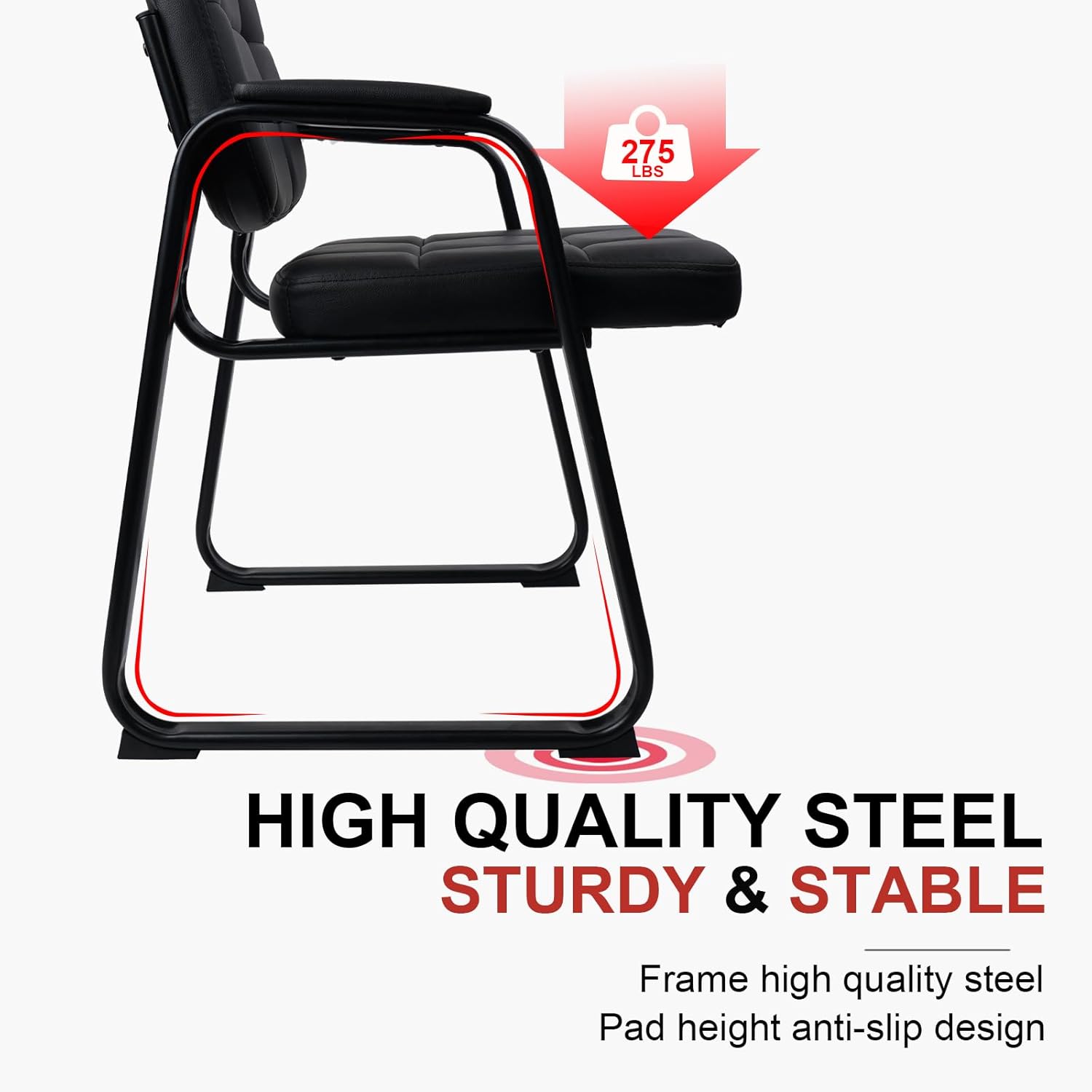 KLASIKA Silla de oficina para invitados, silla de recepción con reposabrazos acolchado de cuero adherido, base antideslizante, silla de escritorio