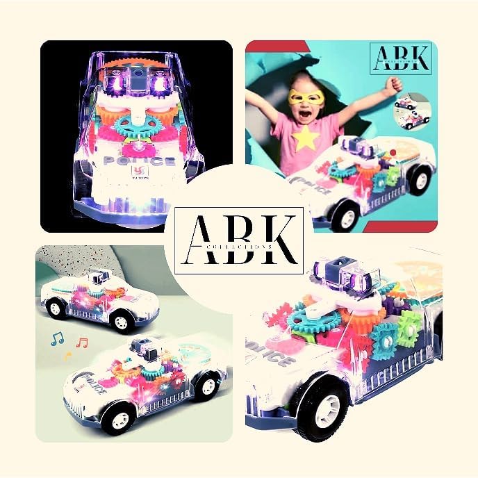 ABK – Coche de juguete transparente, con sistema de engranajes móviles de colores visibles, luz y sonido transparente, luz y sonido, efectos de luz