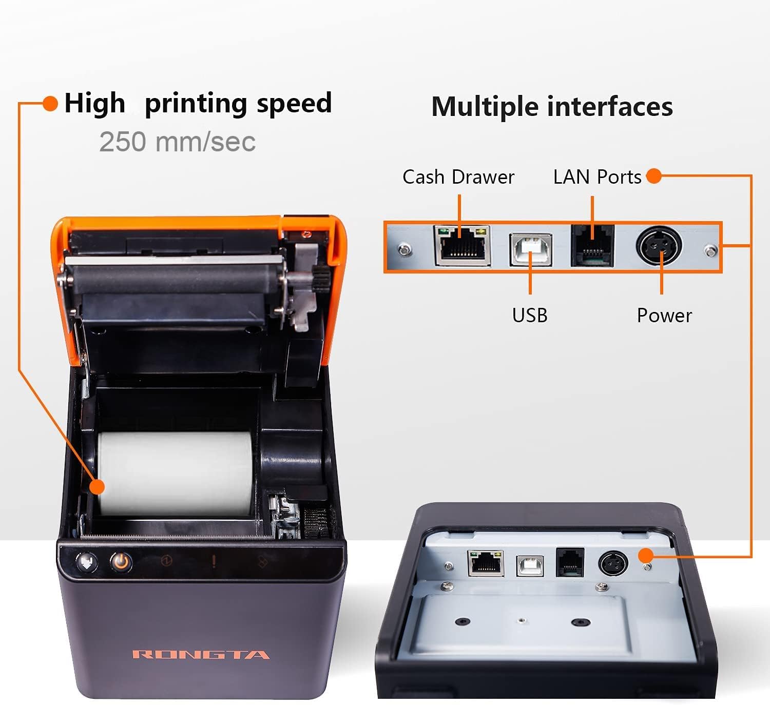 Rongta Impresora POS de 3.150 in, impresora térmica de recibos, impresora de cocina con cortador automático ESCPOS, compatible con impresora de caja