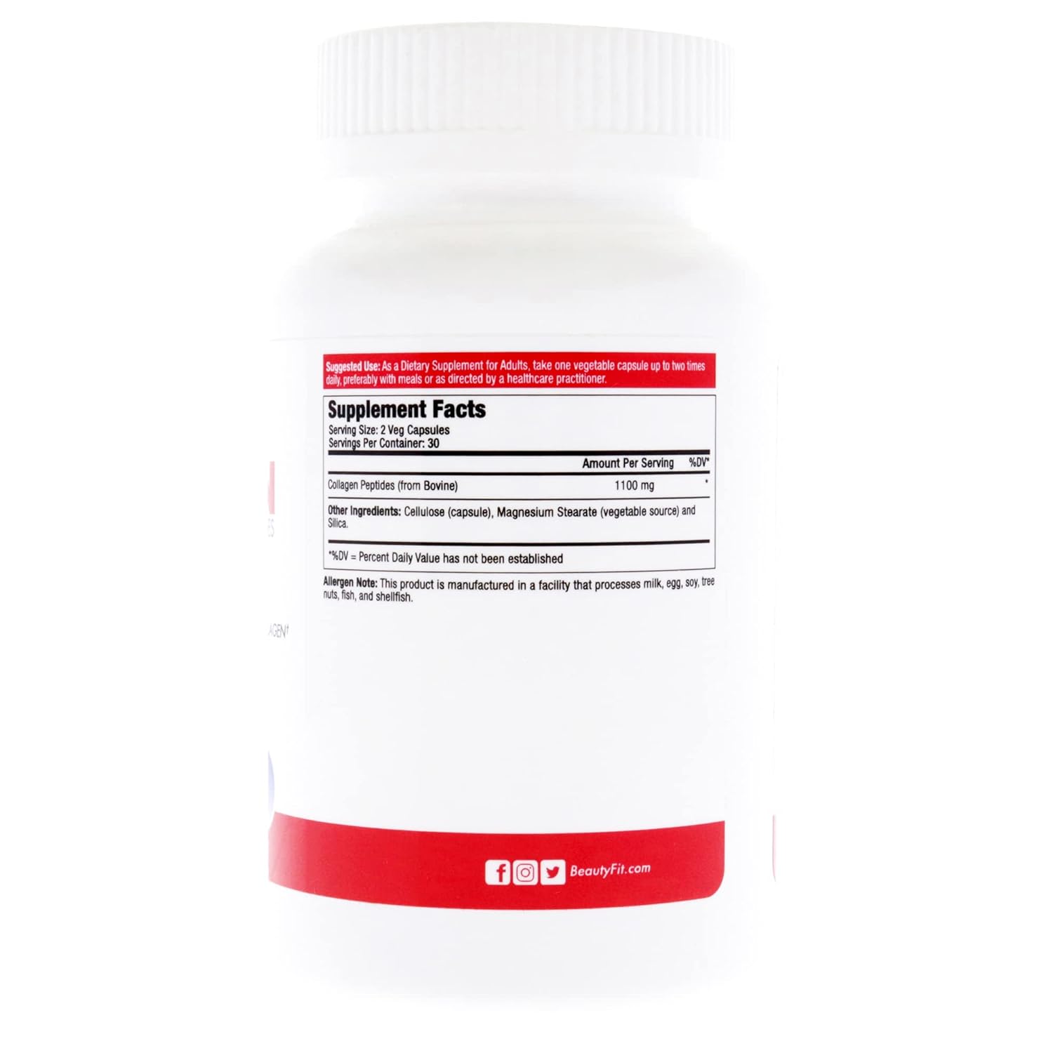 BeautyFit BeautyCollagen – Péptidos de colágeno hidrolizados, fuente natural de colágeno puro, procedente de bovino brasileño criado en pastos,
