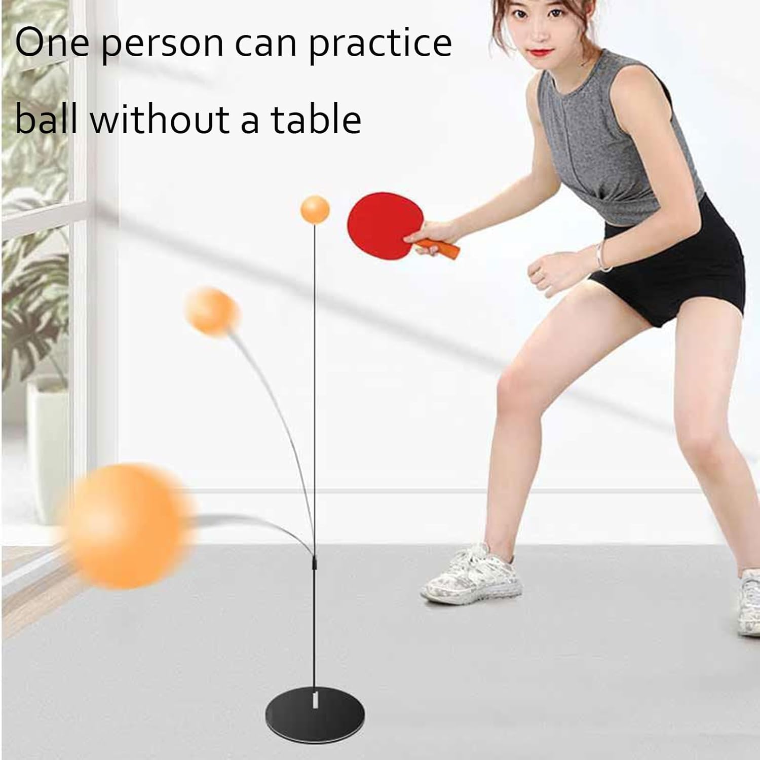 HURRISE Juego de paletas de pelotas de tenis de mesa, juego de paletas de ping pong con pelotas, entrenador de tenis de mesa con eje elástico, base
