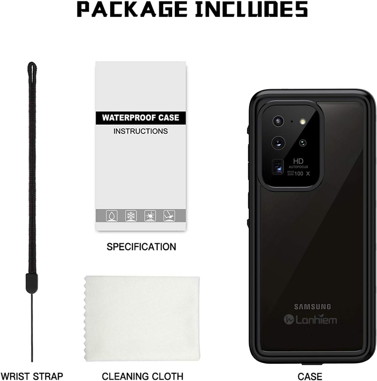 Lanhiem Funda para Galaxy S20 Ultra, protector de pantalla integrado IP68 impermeable a prueba de polvo, cuerpo completo, resistente, a prueba de